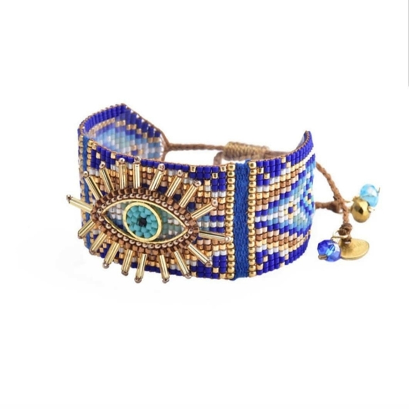 Mishky Evil Eye Bracelet Handmade Glass Beads Blue - Picture 2 of 2